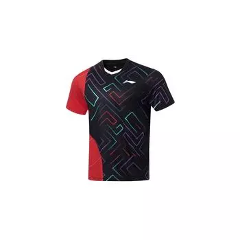 Li-Ning Футболка с коротким рукавом и принтом логотипа в виде цветных блоков, унисекс, черный цвет AAYT067-3 XXL