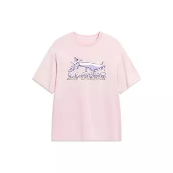 Li-Ning Футболка с коротким рукавом и круглым вырезом с принтом мультяшного логотипа, женская, розовая, AHST564-3 M