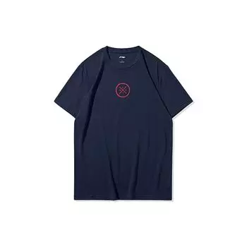 Li-Ning Футболка с коротким рукавом и принтом логотипа Wade Series, свободная, с круглым вырезом, мужская, цвет чернильно-синий ATSR371-1 S