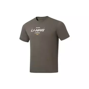 Li-Ning Футболка с коротким рукавом и круглым вырезом с логотипом, мужские топы, грибно-коричневый ATST645-3 S