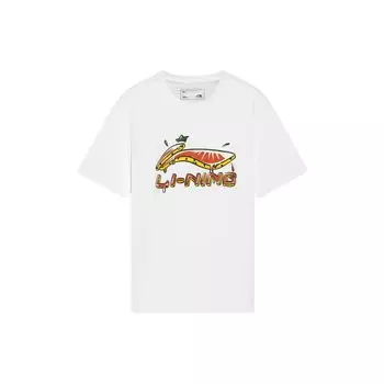 Li-Ning Футболка с коротким рукавом и принтом в виде мультфильма, унисекс, белая, AHSS561-1 M