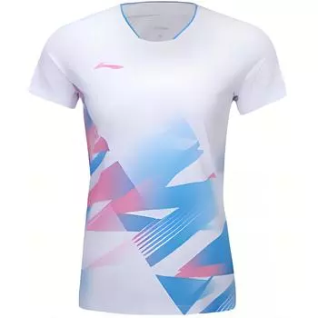 Li-Ning Футболка с коротким рукавом из быстросохнущего дышащего материала с V-образным вырезом, женская, белая AAYU234-2 M