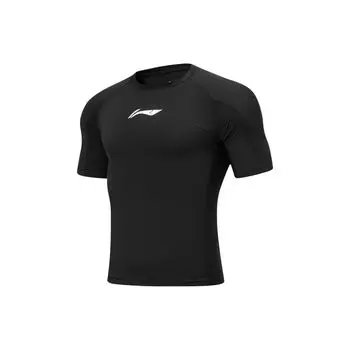 Li-Ning Футболка с коротким рукавом из эластичного трикотажа Fitness Series с логотипом, черная, AUDT045-1 M