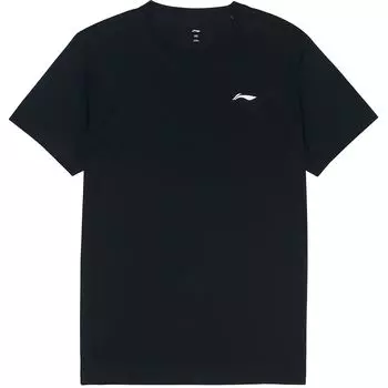 Li-Ning Футболка с коротким рукавом из дышащего эластичного материала Ice Silk с логотипом, однотонная, быстросохнущая, для тренировок, для мужчин, черная ATSS463-1 S