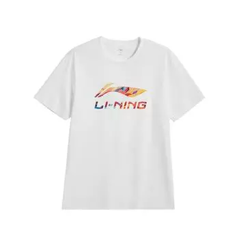 Li-Ning Футболка с коротким рукавом, унисекс, с круглым вырезом, свободная, удобная, повседневная, простая, атмосферная, белая AHSVA75-2 M