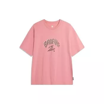 Li-Ning Футболка с круглым вырезом Badfive с буквенным принтом, мужские топы, абрикосово-розовый AHSU427-6 L