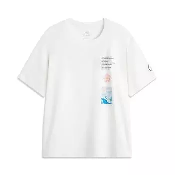 Li-Ning Футболка с круглым вырезом и принтом в виде буквы, удобная, дышащая, с коротким рукавом, мужская, стандартная, белая AHSUB25-2 M