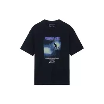 Li-Ning Футболка с круглым вырезом и коротким рукавом с узором и принтом, топы унисекс, черная AHSS289-2 L