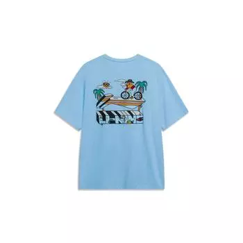 Li-Ning Футболка с круглым вырезом и коротким рукавом с мультяшным узором и буквенным принтом, мужские топы, ледяной синий AHST179-6 XL