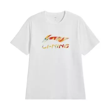 Li-Ning Футболка с логотипом, свободного кроя, удобная, повседневная, на раннюю весну, с коротким рукавом, унисекс, топы, белая AHSVA73-2 S