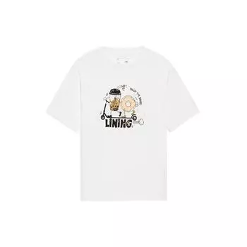Li-Ning Футболка с мультяшным принтом, спортивная, с круглым вырезом и коротким рукавом, женская, белая, AHSS716-1 L