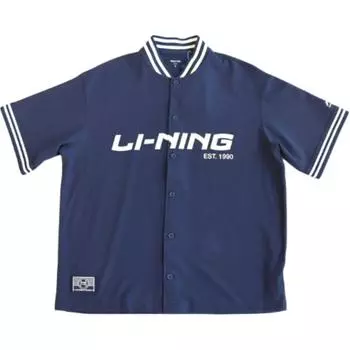 Li Ning Футболка с надписью, на одной пуговице, мягкая, удобная, дышащая, универсальная, свободного кроя, с коротким рукавом, мужская, AWDVA77-2 S