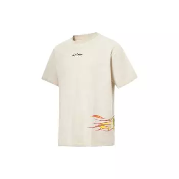 Li Ning Футболка с принтом букв, круглым вырезом, свободного кроя, с коротким рукавом, унисекс, топы, овсяно-серый AHST677-1 L