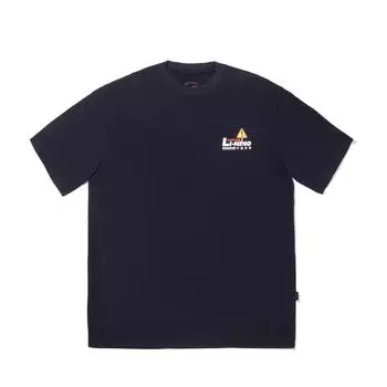 Li Ning Футболка с принтом букв, круглым вырезом, удобная, дышащая, универсальная, с коротким рукавом, мужская, черная AHSVB35-5 M