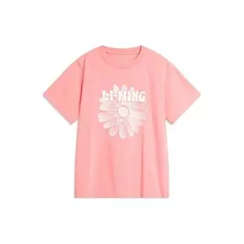 Li-Ning Футболка Sports Lifestyle Series с принтом букв, впитывающая пот, свободная, с коротким рукавом и заниженной линией плеч, женские топы, чайно-цветочно-розовый AHSU354-4 S