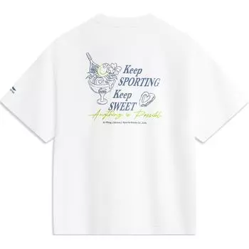 Li-Ning Футболка Sports Lifestyle Series, впитывающая пот, удобная, свободная, с круглым вырезом и коротким рукавом, женская, цвет белый AHSU522-1 S