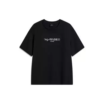 Li-Ning Футболка свободного кроя из тканого материала с буквенным принтом Wade Series и заниженными плечами для мужчин, черная ATSU347-7 L