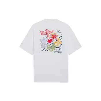 Li-Ning Футболка свободного кроя с цветным рисунком и заниженной линией плеч, женские топы, белая AHSS320-1 XL