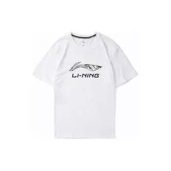 Li-Ning Футболка Training Series с коротким рукавом и круглым вырезом, с логотипом и буквенным принтом, мужская, белая, AHSS969-1 L
