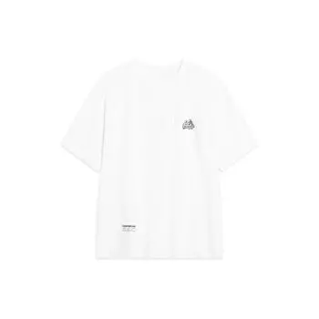 Li-Ning Футболка унисекс с коротким рукавом и круглым вырезом с принтом букв «Wilderness Snow Mountain» серии Cf Trace, белая, AHST721-1 XXL