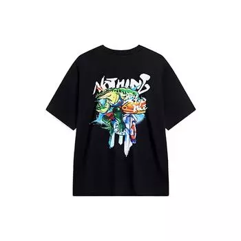 Li-Ning Футболка унисекс с коротким рукавом и круглым вырезом, мультяшный принт, серия «Вечеринка у бассейна», черный цвет ATST807-4 M