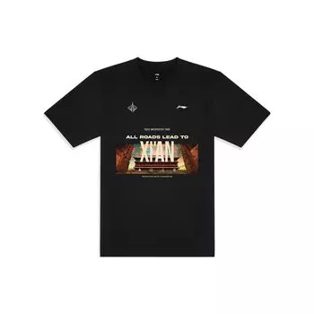 Li-Ning Футболка унисекс с коротким рукавом и круглым вырезом, логотипом Butler China Tour Series, черная, AHSTA69-1 S