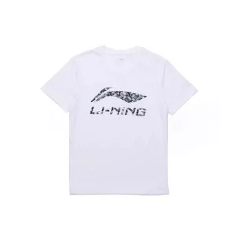 Li-Ning Футболка унисекс с коротким рукавом и круглым вырезом, повседневная, с большим логотипом, белая, AHSR669-2 L