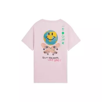 Li-Ning Футболка унисекс с короткими рукавами и круглым вырезом X Og Slick Ss22, топы унисекс с надписью «Земля, смайлик, скейтборд», розовый AHSS299-4 M