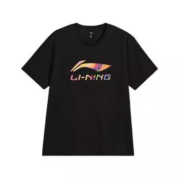 Li-Ning Футболка унисекс с круглым вырезом, свободная, удобная, повседневная, с буквенным принтом, черная AHSVA77-1 M