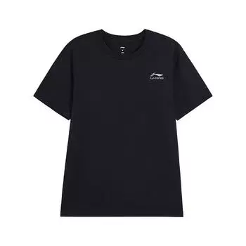Li-Ning Футболка унисекс с круглым вырезом, свободного кроя, удобная, повседневная, с коротким рукавом, с принтом логотипа-буквы, черная AHSVA55-1 4XL