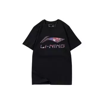 Li-Ning Футболка унисекс с круглым вырезом и логотипом Starry Sky Letter, черная, AHSS971-1 M