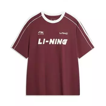 Li-Ning Футболка унисекс с принтом в полоску и надписью American Vintage Letter Logo, свободная, удобная, с коротким рукавом и заниженной линией плеч, AHSU657-3 S