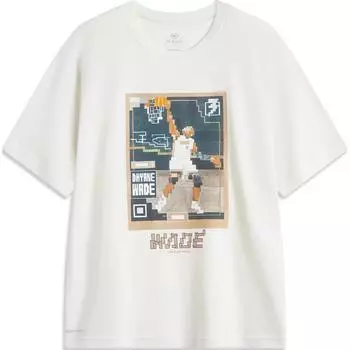 Li-Ning Футболка Wade Series с круглым вырезом и принтом в виде буквы, удобная, дышащая, свободная, с коротким рукавом, мужская, цвет не совсем белый AHSU843-2 L