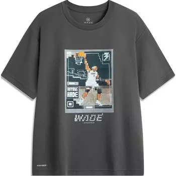 Li-Ning Футболка Wade Series с круглым вырезом и принтом букв, удобная, дышащая, свободная, с коротким рукавом, мужская, цвет серо-серый AHSU843-1 3XL
