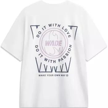 Li-Ning Футболка Wade Series с круглым вырезом и буквенным принтом, удобная, дышащая, свободная, с коротким рукавом, мужская, стандартная, белая, AHSU169-2 XL