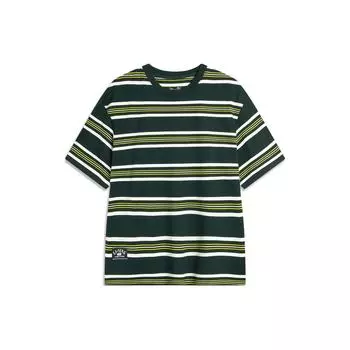 Li-Ning Футболка Weekend Youth Simple Universal в полоску с заниженной линией плеч, круглым вырезом, хлопковая, с коротким рукавом, унисекс, топы в ретро-зеленом цвете AHSU655-3 L