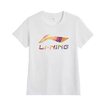 Li Ning Футболка женская с принтом логотипа матери, свободная, удобная, повседневная, с коротким рукавом, белая AHSVA76-2 M