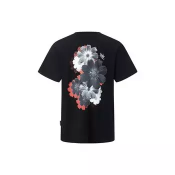 Li Ning Galsang Flower Bloom Футболка с цветочным принтом, пуловер с круглым вырезом, футболка с коротким рукавом, унисекс, черная AHST107-1 XS