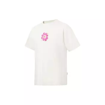 Li-Ning Gesang Цветочный принт с круглым вырезом, пуловер, футболка с короткими рукавами, топы унисекс, молочно-белый AHST147-1 L