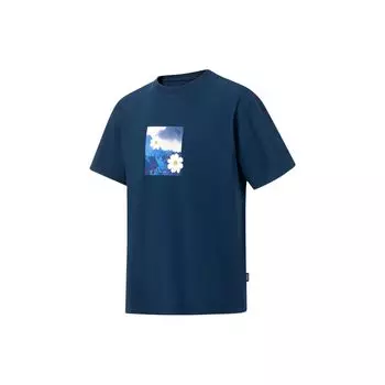 Li-Ning Футболка с круглым вырезом и коротким рукавом Gesang Flower Bloom Printed, унисекс, цвет луны, моря, синего цвета AHST147-7 XL