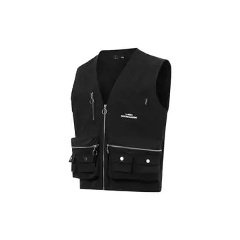 Li Ning Golden Era однотонный многоцветный дизайн молнии повседневный свободный жилет мужской жилет черный AMDT003-1 S