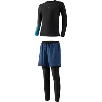 Li Ning градиент круглый вырез длинный рукав топ с завязками поддельные два предмета длинные брюки купальник мужской купальник LSYV545-1 L