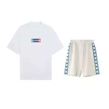 Li-Ning Gradient Logo Loose Versatile Trendy Personality Short Sleeve T-Shirt Casual Sports Suit Unisex Tops YHST171-1+YKSV129-1 S