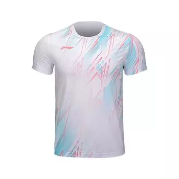 Li Ning Gradient Logo Round Neck Pullover Badminton Shirt Unisex tops Standard-White AAYU149-2 XL