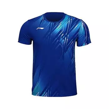 Li Ning Gradient Logo Round Neck Pullover Badminton Shirt Unisex Tops Deep-Navy AAYU149-1 XL