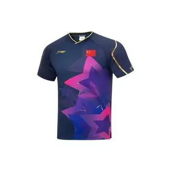 Li-Ning Градиентная надпись круглый вырез пуловер короткий рукав футболка мужские топы гуандун-синий AAYT099-1 XXXXL
