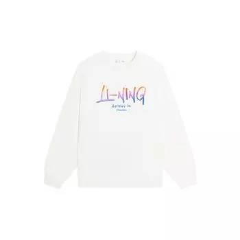 Li-Ning Свитшот-пуловер с вышитым логотипом в стиле граффити, топы унисекс, молочно-белый AWDSF75-1 M