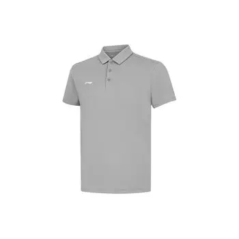 Li Ning Group Purchase Series Однотонная повседневная спортивная рубашка поло с коротким рукавом Мужские рубашки поло Shark-Gray APLU189-10 S