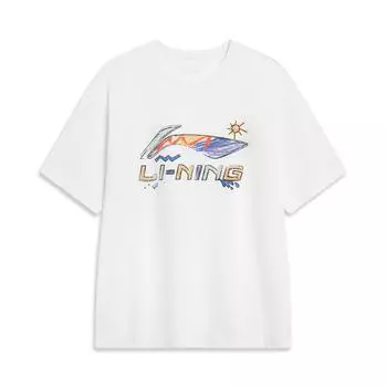 Li-Ning Расписанный вручную большой логотип с принтом свободная удобная универсальная футболка с коротким рукавом мужские топы белого цвета AHSU745-2 S