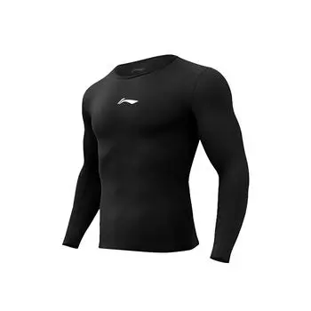 Li-Ning High Elastic Breathable Quick-Dry Base Layer Sports Long Sleeve Round Neck Fitness Shirt Men tops Black AUDU097 S